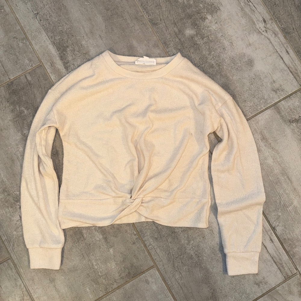 Pink Rose Women's Cream Twist Front Long Sleeve Cozy Knit Sweater Size S